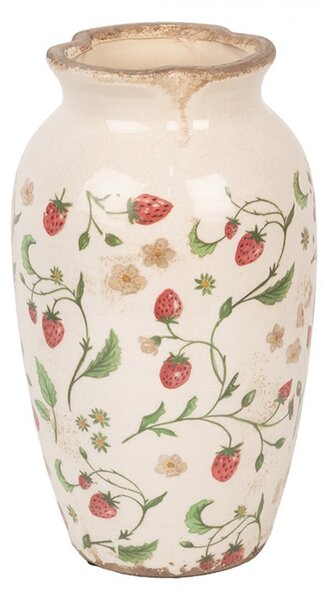 Béžová keramická váza s jahôdkami Wild Strawberries S - Ø 16*27 cm - Clayre & Eef