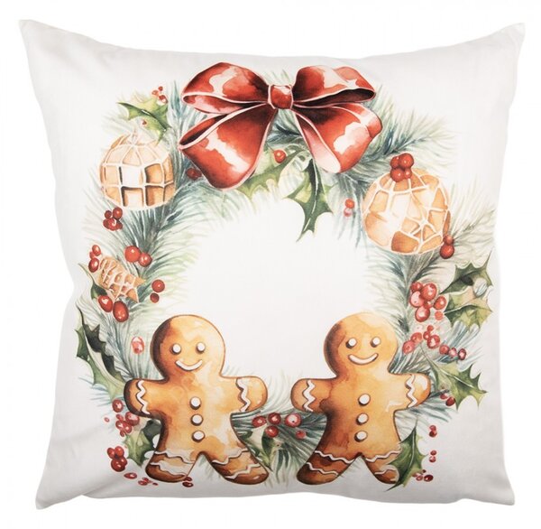 Biela obliečka na vankúš s perníčkami na venčeku - 45*45 cm - Clayre & Eef
