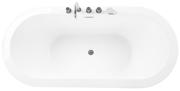 Voľne stojaca vaňa s batériou biela sanitárny akrylát 170 x 80 cm oválna pre jednu osobu moderný miminalistický dizajn