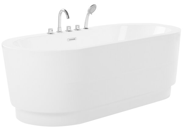 Voľne stojaca vaňa s batériou biela sanitárny akrylát 170 x 80 cm oválna pre jednu osobu moderný miminalistický dizajn