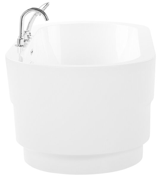 Voľne stojaca vaňa s batériou biela sanitárny akrylát 170 x 80 cm oválna pre jednu osobu moderný miminalistický dizajn