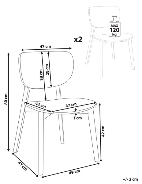 Sada 2 jedálenských stoličiek hnedá kaučukové drevo bez podrúčok moderný minimalistický štýl kuchyňa jedáleň