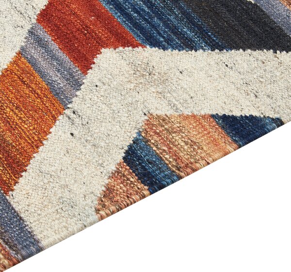 Kelímový koberec viacfarebný vlna a bavlna 200 x 300 cm ručne tkaný pásikavý geometrický vzor so strapcami boho štýl