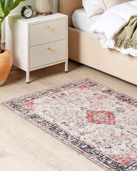 Koberec červená a béžová bavlna polyester 80 x 150 cm orientálny vzor vintage bytové doplnky