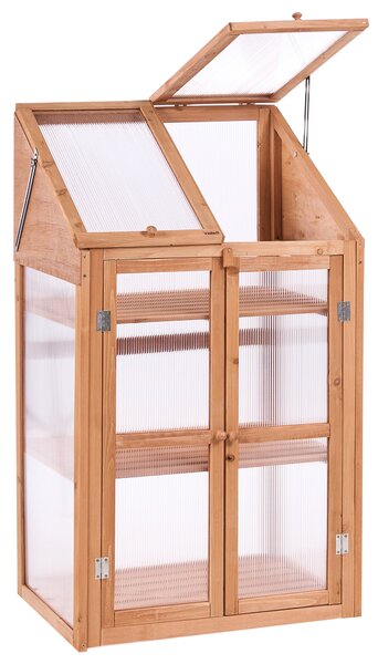 Balkónový skleník svetlohnedý jedľové drevo 2-dverový 3 poschodia transparentné panely záhrada balkón exteriér