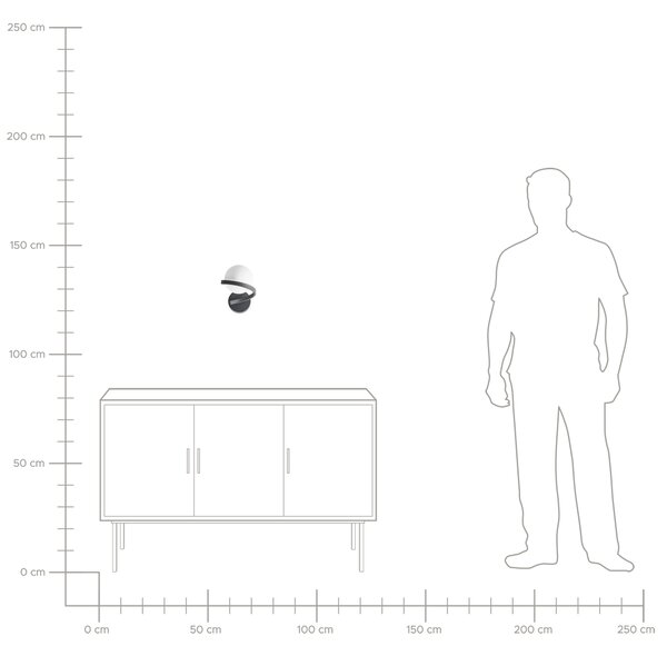 Nástenná lampa čierna kovová guľaté sklenené tienidlo elegantné moderné minimalistické svietidlo