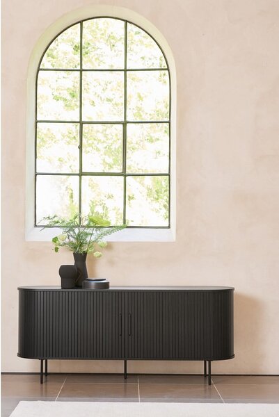 Čierna nízka komoda v dekore duba s posuvnými dverami 76x180 cm Nola – Unique Furniture