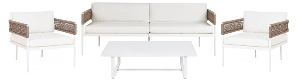 Záhradná sedacia súprava biela hliník polyester 3-miestna pohovka 2 kreslá stolík moderný štýl záhrada exteriér