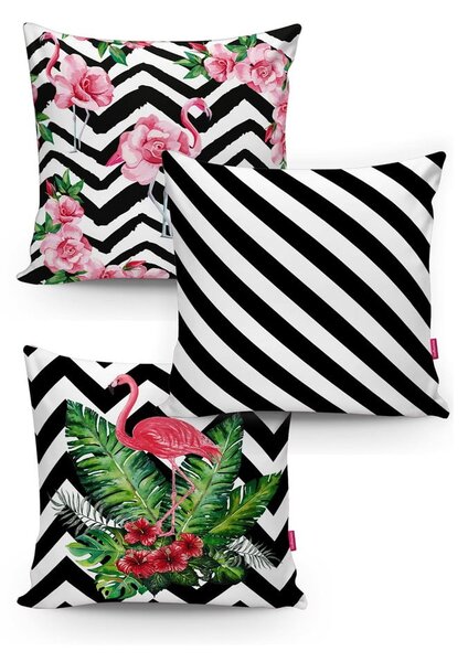 Sada 3 obliečok na vankúše Minimalist Cushion Covers BW Stripes Jungle, 45 x 45 cm