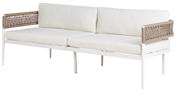Záhradná sedacia súprava biela hliník polyester 3-miestna pohovka 2 kreslá stolík moderný štýl záhrada exteriér