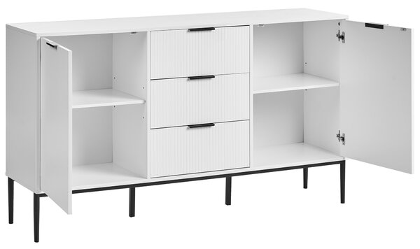 Komoda s dvierkami a zásuvkami biela MDF moderný minimalistický dizajn obývacia izba úložný nábytok