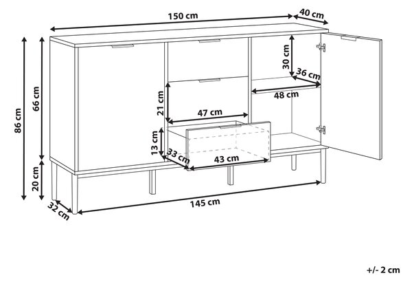 Komoda s dvierkami a zásuvkami biela MDF moderný minimalistický dizajn obývacia izba úložný nábytok