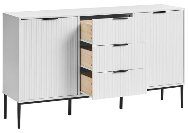 Komoda s dvierkami a zásuvkami biela MDF moderný minimalistický dizajn obývacia izba úložný nábytok