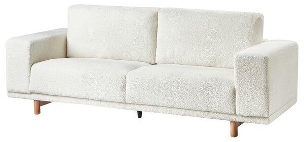 Pohovka krémová biela buklé čalúnenie 3-miestna široké opierky vankúše moderná minimalistický štýl obývacia izba