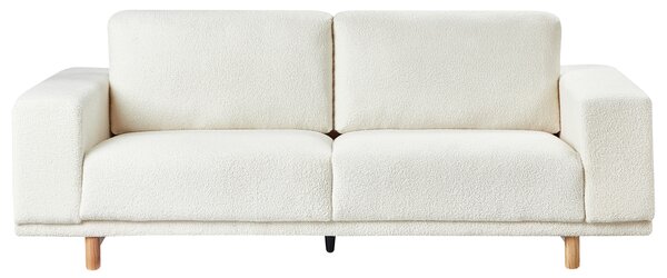 Pohovka krémová biela buklé čalúnenie 3-miestna široké opierky vankúše moderná minimalistický štýl obývacia izba