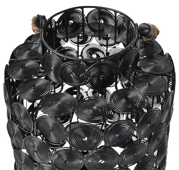 Lampáš čierny kov železo jutová rúčka 35 cm svietnik na sviečku moderný štýl dekorácie doplnky