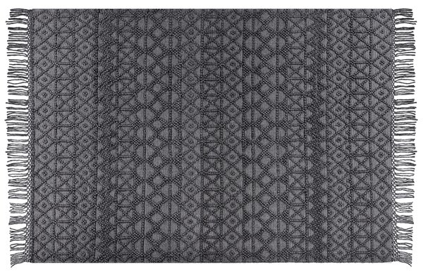 Koberec čierny vlna a polyester 160 x 230 cm geometrický vzor strapce boho moderný