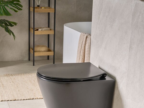 WC doska s pomalým sklápaním čierna duroplast lesklý povrch 45 x 38 cm ľahko odnímateľná kúpeľňové doplnky tradičný štýl kúpeľňa toaleta