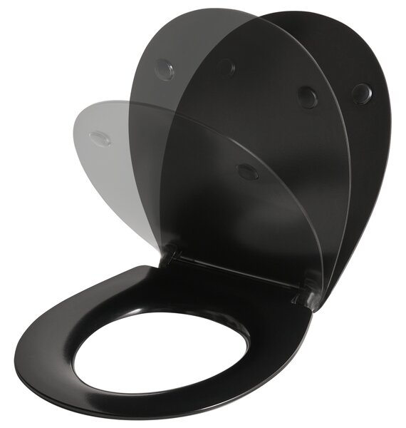 WC doska s pomalým sklápaním čierna duroplast lesklý povrch 45 x 38 cm ľahko odnímateľná kúpeľňové doplnky tradičný štýl kúpeľňa toaleta