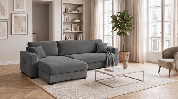 ROHOVÁ SEDAČKA, drevo, textil, kompozitné drevo, antracitová MID.YOU - Sedačky, Online Only