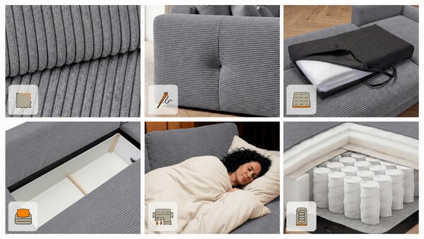 ROHOVÁ SEDAČKA, drevo, textil, kompozitné drevo, sivá MID.YOU - Sedačky, Online Only