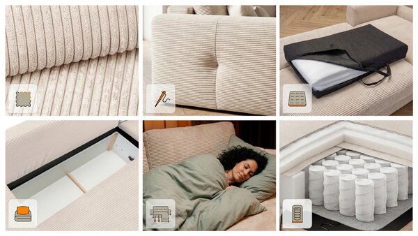 ROHOVÁ SEDAČKA, drevo, textil, kompozitné drevo, béžová MID.YOU - Sedačky, Online Only