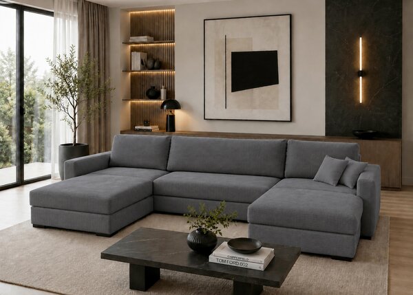SEDACIA SÚPRAVA, drevo, textil, kompozitné drevo, antracitová MID.YOU - Sedačky, Online Only
