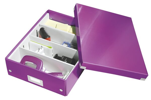 Fialový kartónový úložný box s vekom 28x37x10 cm Click&Store – Leitz