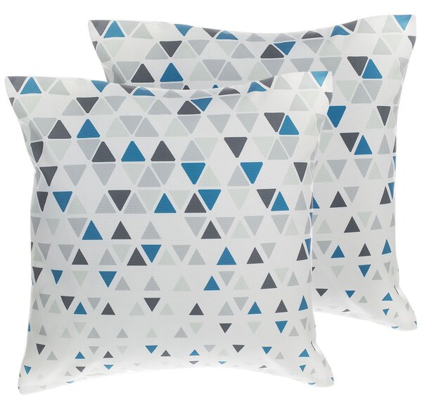 Sada 2 dekoratívnych vankúšov sivá a modrá trojuholník vzor geometrická potlač moderná 45 x 45 cm