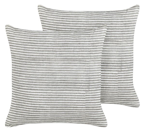 Sada 2 dekoratívnych ľanových vankúšov sivý a biely pruhovaný vzor 50 x 50 cm bytové doplnky