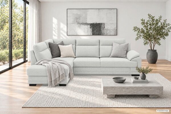 ROHOVÁ SEDAČKA, drevo, textil, kompozitné drevo, svetlosivá MID.YOU - Sedačky, Online Only
