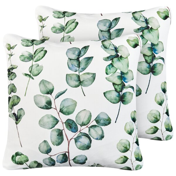 Sada 2 vonkajších dekoratívnych vankúšov zelená polyester 45 x 45 cm vzor listov záhradné doplnky