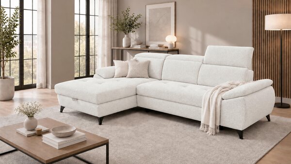 ROHOVÁ SEDAČKA, drevo, textil, kompozitné drevo, krémová, biela MID.YOU - Sedačky, Online Only