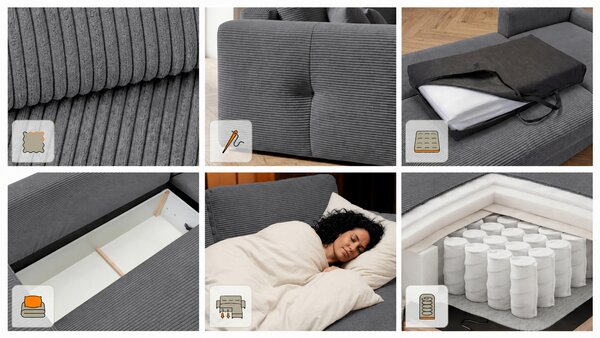 ROHOVÁ SEDAČKA, drevo, textil, kompozitné drevo, antracitová MID.YOU - Sedačky, Online Only