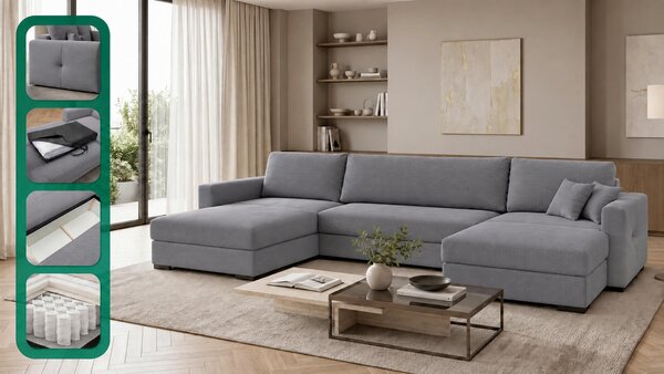 SEDACIA SÚPRAVA, drevo, textil, kompozitné drevo, sivá MID.YOU - Sedačky, Online Only
