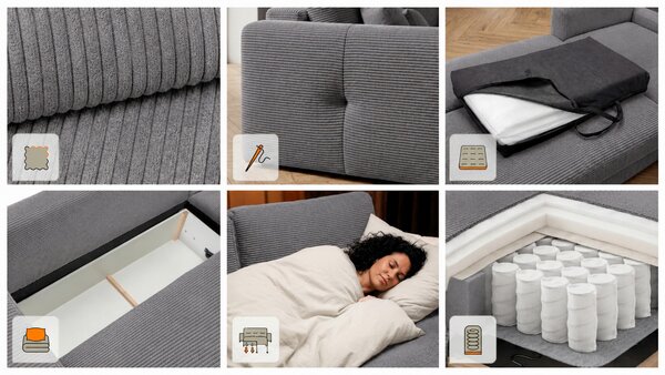 ROHOVÁ SEDAČKA, drevo, textil, kompozitné drevo, sivá MID.YOU - Sedačky, Online Only