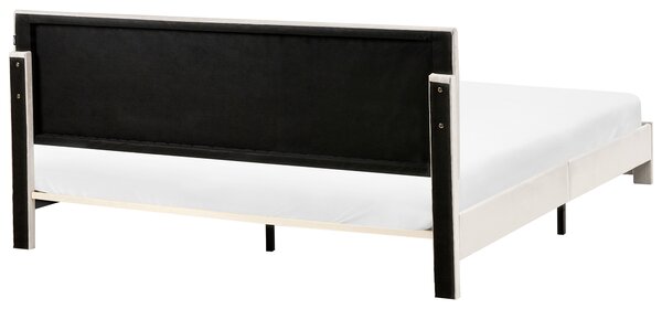 Posteľ s úložným priestorom krémová biela zamatové čalúnenie 180 x 200 cm so zásuvkami čelom a roštom moderný štýl spálňa
