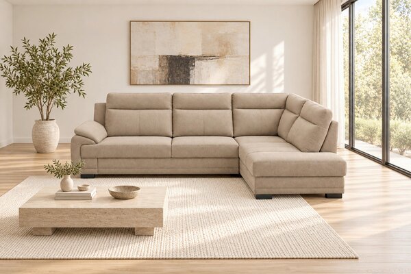 ROHOVÁ SEDAČKA, drevo, textil, kompozitné drevo, cappuccino MID.YOU - Sedačky, Online Only