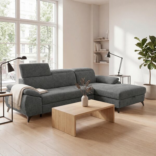 ROHOVÁ SEDAČKA, drevo, textil, kompozitné drevo, tmavosivá MID.YOU - Sedačky, Online Only