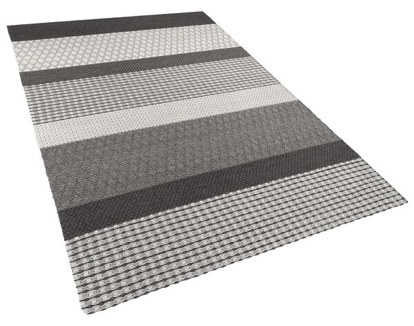 Koberec sivý a biely vlnený 140 x 200 cm viacfarebný pruhovaný vzor obývacia izba spálňa