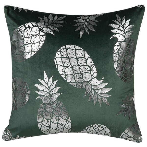 Sada 2 dekoratívnych vankúšov zelená 45 x 45 cm strieborná fóliová potlač s motívom ananásov glamour doplnky