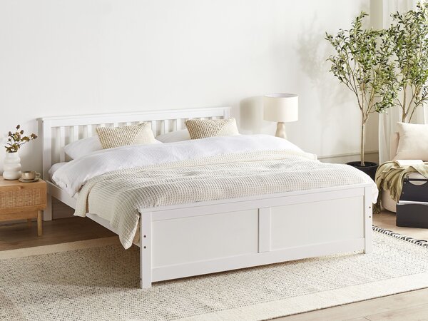 Posteľ biela borovicové drevo MDF 160 x 200 cm s čelom minimalistický škandinávsky štýl spálňa