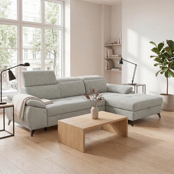 ROHOVÁ SEDAČKA, drevo, textil, kompozitné drevo, svetlosivá MID.YOU - Sedačky, Online Only