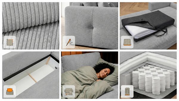 ROHOVÁ SEDAČKA, drevo, textil, kompozitné drevo, svetlosivá MID.YOU - Sedačky, Online Only
