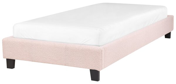 Posteľ čalúnená svetloružová buklé 90 x 200 cm rám postele s roštom bez čela spálňa moderný minimalistický štýl