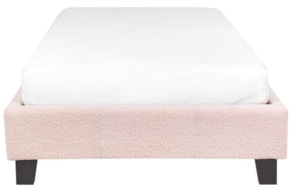 Posteľ čalúnená svetloružová buklé 90 x 200 cm rám postele s roštom bez čela spálňa moderný minimalistický štýl