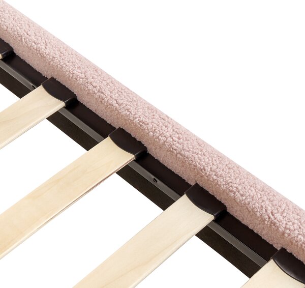 Posteľ čalúnená svetloružová buklé 90 x 200 cm rám postele s roštom bez čela spálňa moderný minimalistický štýl