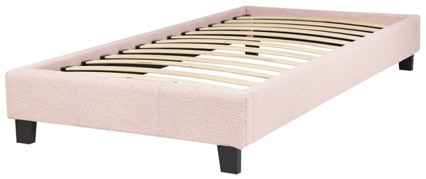 Posteľ čalúnená svetloružová buklé 90 x 200 cm rám postele s roštom bez čela spálňa moderný minimalistický štýl