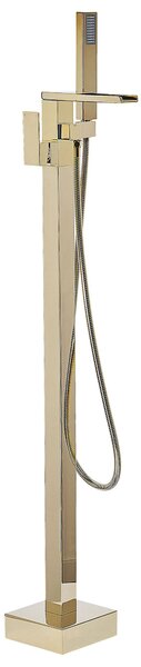 Samostatne stojaca vaňová batéria lesklá zlatá 115 cm moderný doplnok do kúpeľne