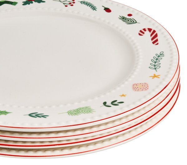 12-dielna sada jedálenského riadu biela porcelán reaktívna glazúra ručne vyrobený servis pre 4 osoby s vianočným motívom